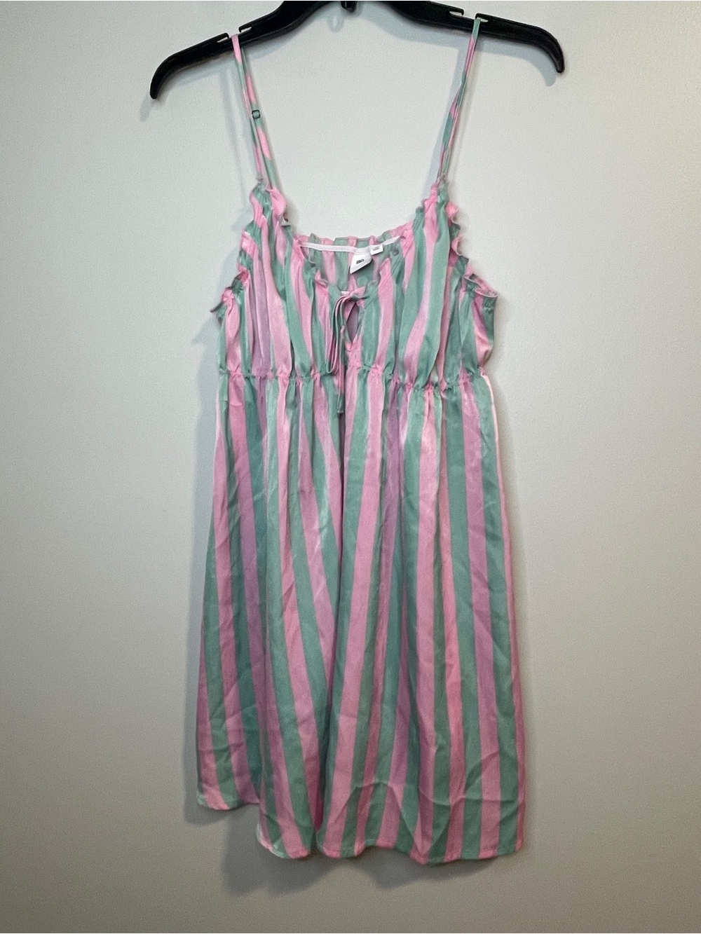 bp Pink and Mint Green Striped Spaghetti Strap Mini Babydoll Dress
